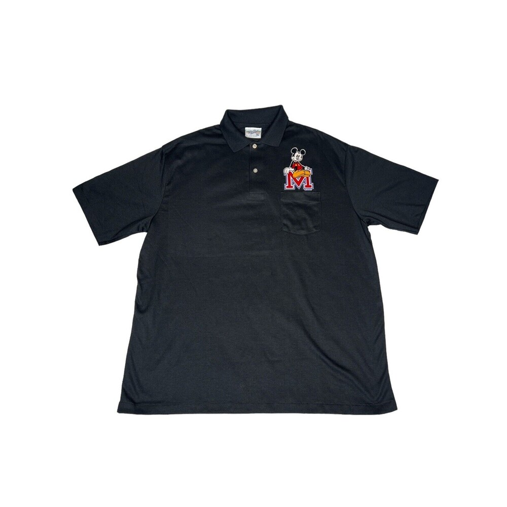 VTG  Velva Sheen Polo Top XL Black Mickey Velvet Single Stitch Unisex (Pre-owned